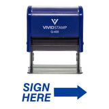 Blue SIGN HERE Self Inking Rubber Stamp