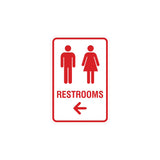 Portrait Round Restrooms Left Arrow Sign with Adhesive Tape, Mounts On Any Surface, Weather Resistant