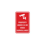 Portrait Round Property Under 24 HR Video Surveillance Sign with Adhesive Tape, Mounts On Any Surface, Weather Resistant