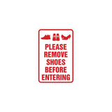 Portrait Round please remove shoes before entering Sign with Adhesive Tape, Mounts On Any Surface, Weather Resistant