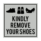 Square Kindly Remove Your Shoes Sign with Adhesive Tape, Mounts On Any Surface, Weather Resistant