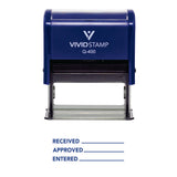 Blue Received Approved Entered Self Inking Rubber Stamp