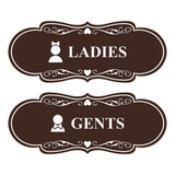 Designer Ladies and Gents Restroom Signs, Bow Ties and Tiaras (Set of 2) Wall or Door Sign