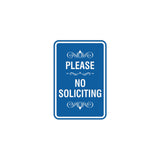 Portrait Round please no soliciting Sign with Adhesive Tape, Mounts On Any Surface, Weather Resistant
