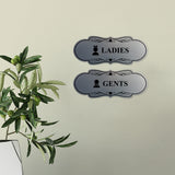 Designer Ladies and Gents Restroom Signs, Bow Ties and Tiaras (Set of 2) Wall or Door Sign