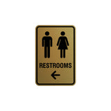 Portrait Round Restrooms Left Arrow Sign with Adhesive Tape, Mounts On Any Surface, Weather Resistant