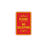 Portrait Round please no soliciting Sign with Adhesive Tape, Mounts On Any Surface, Weather Resistant