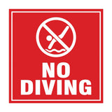 Square No Diving Sign with Adhesive Tape, Mounts On Any Surface, Weather Resistant