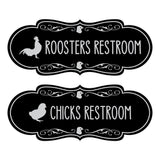 Designer Chicks and Roosters Novelty Restroom Signs (Set of 2) Wall or Door Sign