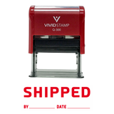 Red SHIPPED By Date Self Inking Rubber Stamp