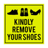 Square Kindly Remove Your Shoes Sign with Adhesive Tape, Mounts On Any Surface, Weather Resistant