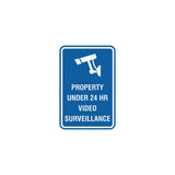 Portrait Round Property Under 24 HR Video Surveillance Sign with Adhesive Tape, Mounts On Any Surface, Weather Resistant