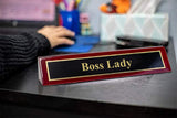 Piano Finished Rosewood Novelty Engraved Desk Name Plate 'Boss Lady', 2" x 8", Black/Gold Plate