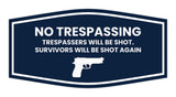 Fancy No Trespassing Trespassers Will Be Shot. Survivors Will Be Shot Again Wall or Door Sign