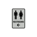 Portrait Round Restrooms Left Arrow Sign with Adhesive Tape, Mounts On Any Surface, Weather Resistant