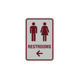 Portrait Round Restrooms Left Arrow Sign with Adhesive Tape, Mounts On Any Surface, Weather Resistant