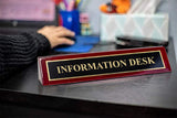 Piano Finished Rosewood Standard Engraved Desk Name Plate 'Information Desk', 2" x 8", Black/Gold Plate