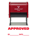 Red APPROVED w/ By Date Line Self-Inking Office Rubber Stamp