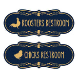 Designer Chicks and Roosters Novelty Restroom Signs (Set of 2) Wall or Door Sign