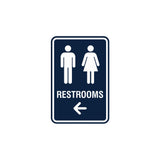 Portrait Round Restrooms Left Arrow Sign with Adhesive Tape, Mounts On Any Surface, Weather Resistant