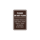 Portrait Round please do not flush etiquette Sign with Adhesive Tape, Mounts On Any Surface, Weather Resistant