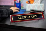 Piano Finished Rosewood Standard Engraved Desk Name Plate 'Secretary', 2" x 8", Black/Gold Plate