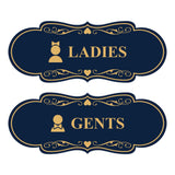 Designer Ladies and Gents Restroom Signs, Bow Ties and Tiaras (Set of 2) Wall or Door Sign