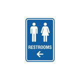 Portrait Round Restrooms Left Arrow Sign with Adhesive Tape, Mounts On Any Surface, Weather Resistant