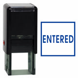 Blue Square ENTERED Self Inking Rubber Stamp