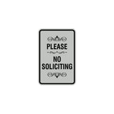 Portrait Round please no soliciting Sign with Adhesive Tape, Mounts On Any Surface, Weather Resistant