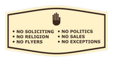 Fancy No Soliciting No Politics No Religion No Sales No Flyers No Exceptions Wall or Door Sign
