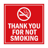 Signs ByLITA Square Thank You For Not Smoking Sign with Adhesive Tape, Mounts On Any Surface, Weather Resistant, Indoor/Outdoor Use