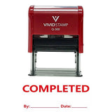 Red Completed With By Date Line Self Inking Rubber Stamp