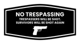 Fancy No Trespassing Trespassers Will Be Shot. Survivors Will Be Shot Again Wall or Door Sign