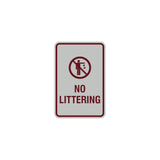 Portrait Round No Littering Sign With Adhesive Tape
