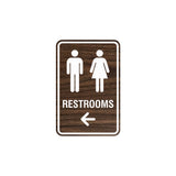Portrait Round Restrooms Left Arrow Sign with Adhesive Tape, Mounts On Any Surface, Weather Resistant