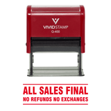 Red All Sales Final No Refunds No Exchanges Self Inking Rubber Stamp