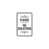 Portrait Round please no soliciting Sign with Adhesive Tape, Mounts On Any Surface, Weather Resistant