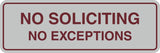 Standard No Soliciting No Exceptions Sign