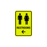 Portrait Round Restrooms Left Arrow Sign with Adhesive Tape, Mounts On Any Surface, Weather Resistant