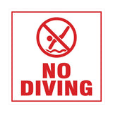Square No Diving Sign with Adhesive Tape, Mounts On Any Surface, Weather Resistant