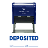 Blue DEPOSITED with Date Amount Line Self Inking Rubber Stamp