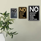 Portrait Round No Soliciting No Politics No Religion No Sales No Flyers No Exceptions Wall or Door Sign