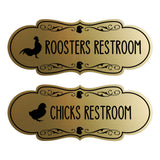 Designer Chicks and Roosters Novelty Restroom Signs (Set of 2) Wall or Door Sign