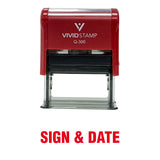 Red Sign & Date Self Inking Rubber Stamp