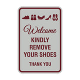Portrait Round Welcome Kindly Remove Your Shoes Thank You Sign with Adhesive Tape, Mounts On Any Surface, Weather Resistant