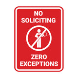 Portrait No Soliciting Zero Exceptions Wall or Door Sign