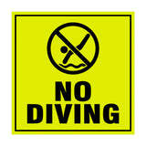 Square No Diving Sign with Adhesive Tape, Mounts On Any Surface, Weather Resistant