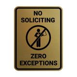 Portrait No Soliciting Zero Exceptions Wall or Door Sign