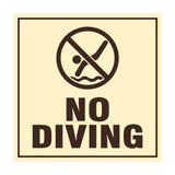 Square No Diving Sign with Adhesive Tape, Mounts On Any Surface, Weather Resistant